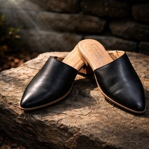 Catherine Malandrino Black Leather Mules